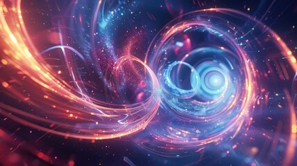 Obraz premium The abstract picture of light trails in vividness style swirling in universe creates a sense of energetic energy and powerful power of cosmos. The powerful particle connected with wavy texture. AIG53.