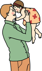 Obraz premium Father holding his kid, daddy drawing, Father's Day, cartoon, Love dad