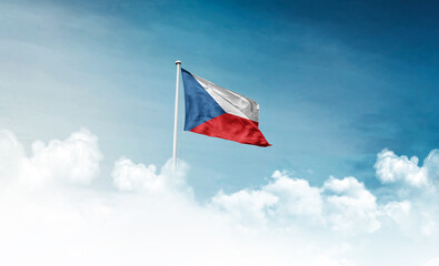 Czech Republic national flag with mast waving in beautiful sky. Czech flag for Republic Day and Independence Day.