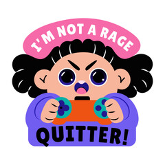 A quitter character becomes angry, flat sticker