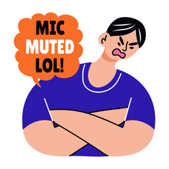 Flat sticker showing person facing muted mic problem