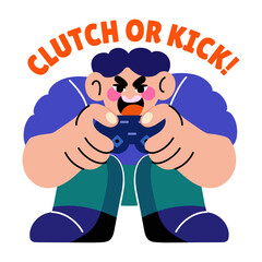 A gaming character with clutch time typography