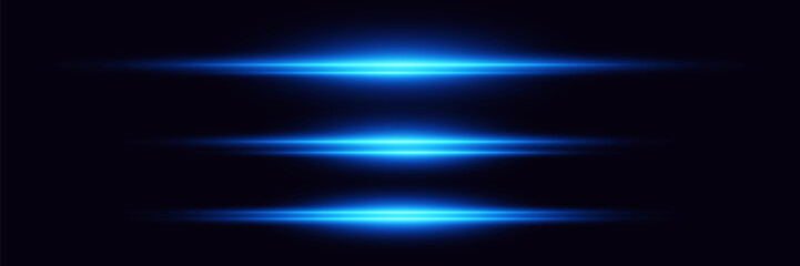 Set of shiny glares of light, blue light effects. Laser lines of flashes.