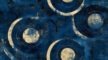 Indigo circles and textured circles in a distressed pattern.