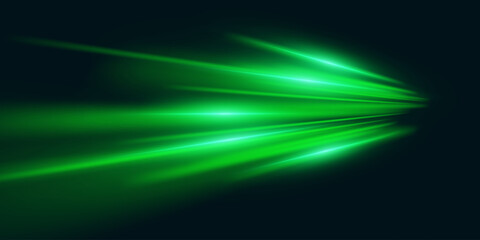 Neon green light effect. Light trace of speed.