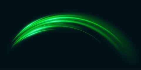 Neon green light effect. Light trace of speed.