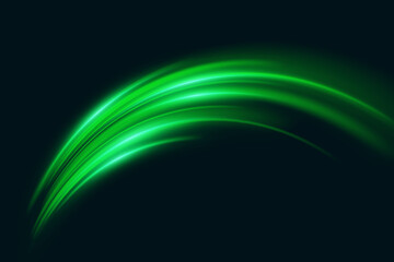 Neon green light effect. Light trace of speed.