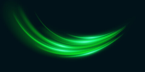 Neon green light effect. Light trace of speed.