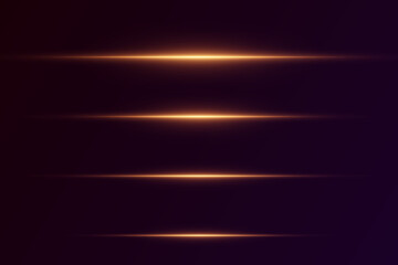 Collection of laser gold effects. Horizontal light line and neon flash.
