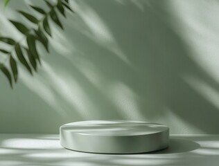 Minimalist Display Platform with Soft Shadows on Light Green Background for Product Photography and Creative Presentations