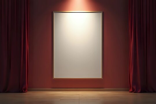 Mock up Poster frame with spotlight on wall at cinema with copy space