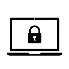 Laptop with Padlock Icon Silhouette – Black Vector Symbol Representing Cyber Security, Data Protection, Encrypted Device, and Online Safety PNG