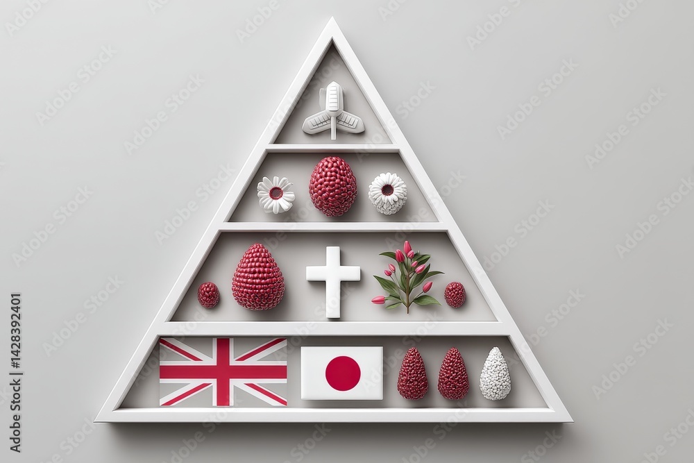 Poster Cross and flag icons arranged in a clean triangle composition representing tribute and memory