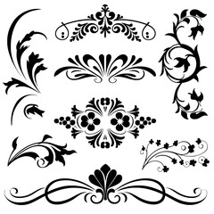 collection of elegant, ornamental floral and swirl vector designs in black on a white background