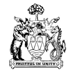 Coat of arms of Kelowna, line art, Flag background. Vector illustration