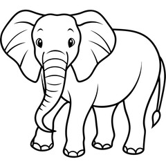 Elephant line art vector illustration and white background