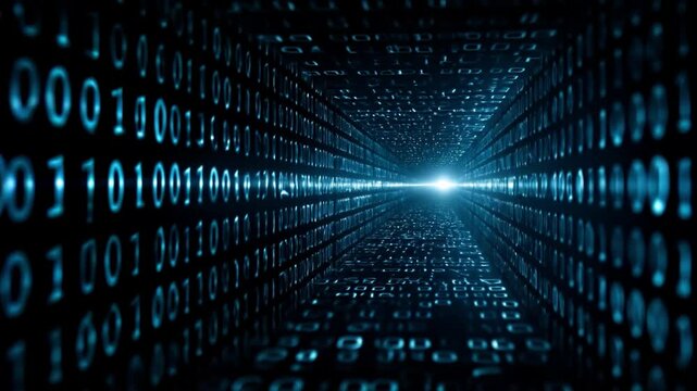 Binary Code Tunnel With Glowing Digital Light
