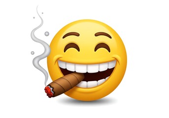 3d Smiley face smoking a cigar on white background