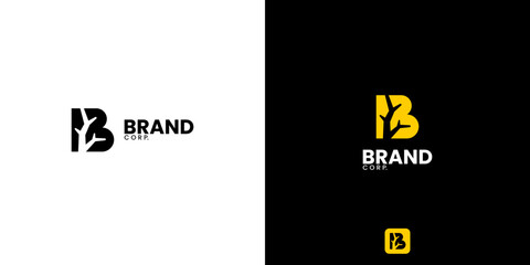 Obraz premium A modern, elegant, and simple yellow initial 'B' with a branch element.
