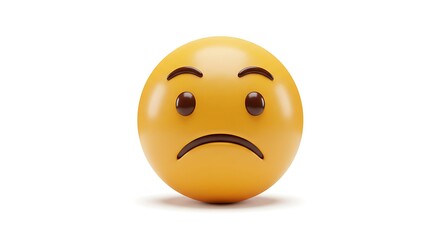 Fototapeta premium Sad yellow emoji face expression on white background