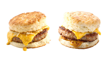 Two Sausage Egg and Cheese Biscuits Isolated