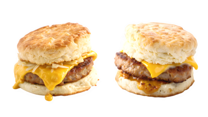 Two Sausage Egg and Cheese Biscuits Isolated