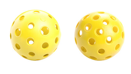 Two Yellow Pickleballs Isolated on Transparent Background
