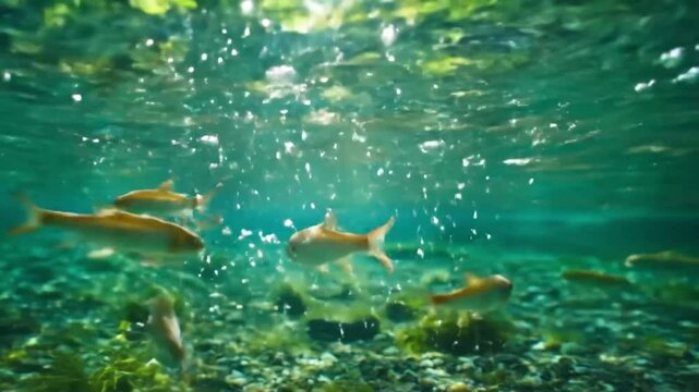 Split-Level Underwater Animation of Fish in Sunlit Forest Stream