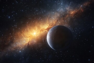 Obraz premium Cosmic beauty of a planet surrounded by a vibrant galaxy filled with stars