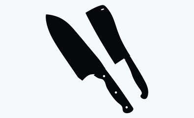 kitchen knife silhouette, Knife isolated on white background, Knife silhouette, Realistic kitchen knife vector icon 
