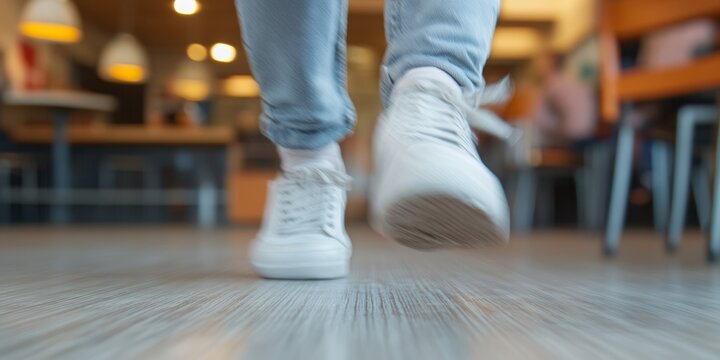 Humorous moment of a rushing exit captured in motion blur