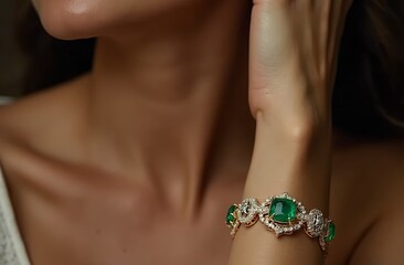 ornate gold bracelet with green jade stones 
