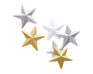 Obraz premium Collection of Glittering Gold Silver and White Stars on a Transparent Background for Celebrations