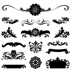 collection of elegant, ornamental floral and swirl vector designs in black on a white background