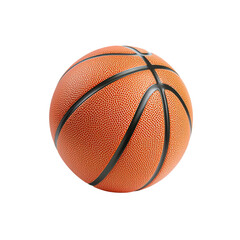 A perfectly spherical basketball, with its iconic orange surface and bold black lines. The image captures the sport's essence.