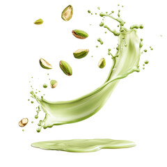 Pistachio milk splashes high with whole nuts creating a fresh and creamy plant based visual treat