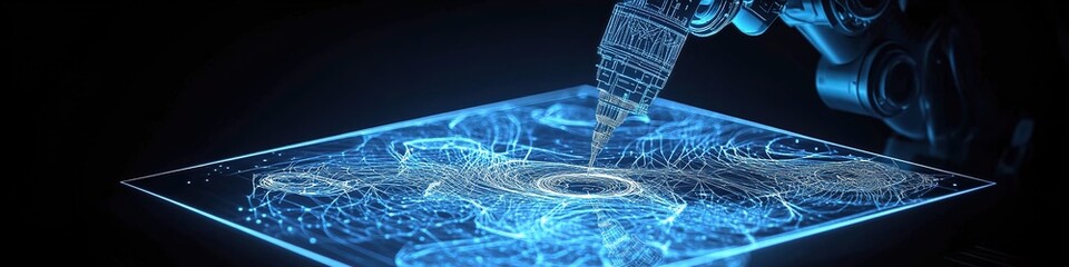 High-precision laser engraving machine is using blue light pattern processing workpiece surface.