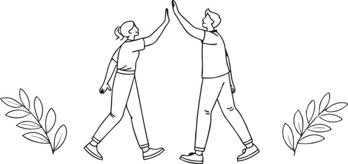 High Five Illustration: a line art illustration capturing a moment of connection and celebration between two individuals, rendered in a clean, minimalist style.