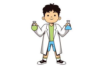 Cute Boy Doing Science Experiment – ​​Back to School Cartoon Illustration