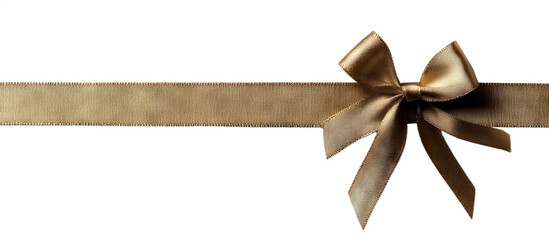 Delicate gold ribbon lies flat with a neatly tied bow on one end, perfect for adorning gifts, event decor, or crafting. Its shiny texture adds a touch of elegance to any presentation