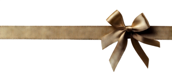 Delicate gold ribbon lies flat with a neatly tied bow on one end, perfect for adorning gifts, event decor, or crafting. Its shiny texture adds a touch of elegance to any presentation