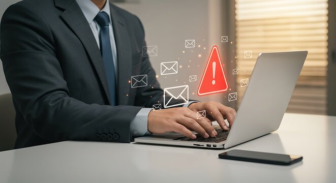 Businessman facing potential email threat detected by cyber security system