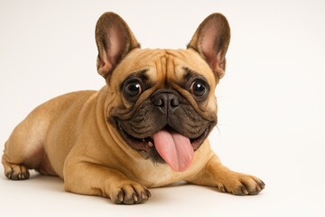 Fototapeta premium Happy French Bulldog with Tongue Out on White Background