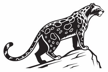 snow leopard sihouette black vector