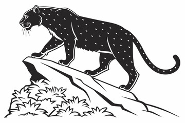 snow leopard sihouette black vector