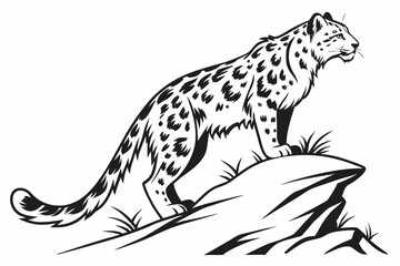 snow leopard sihouette black vector