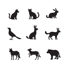 Animal Silhouette Grid Vector Illustration