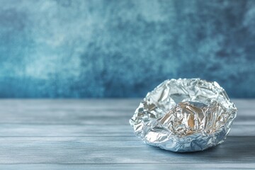 Empty crumpled foil wrap on a table