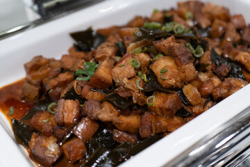 Delicious Braised Pork Belly with Seaweed, Green Onions, and Fresh Cilantro