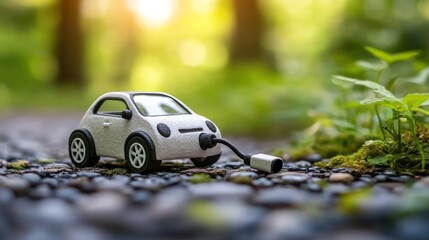 Eco-friendly electric vehicle amidst nature.